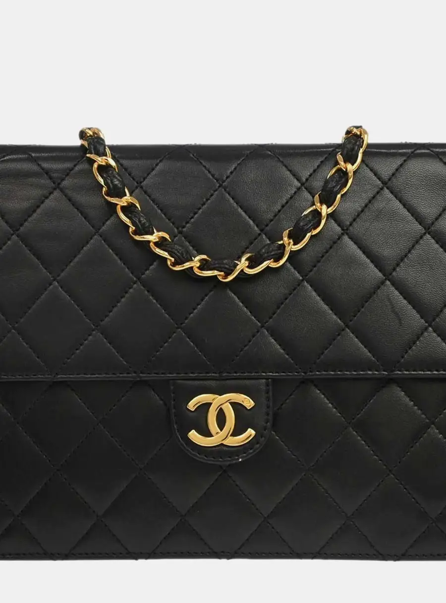 Chanel Pushlock Small Half Flap Black Lambskin Shoulder Bag