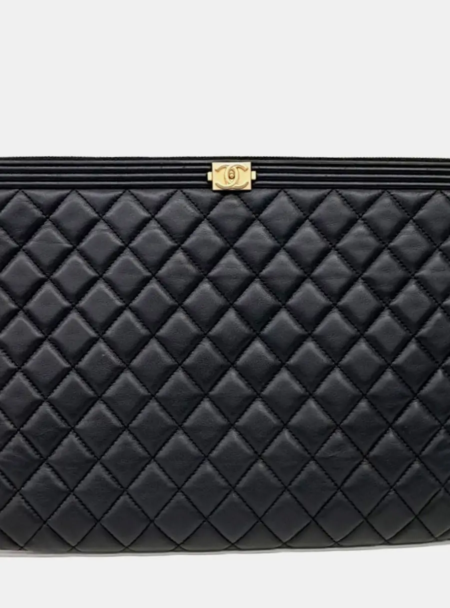 Chanel Black Leather Boy Clutch Large