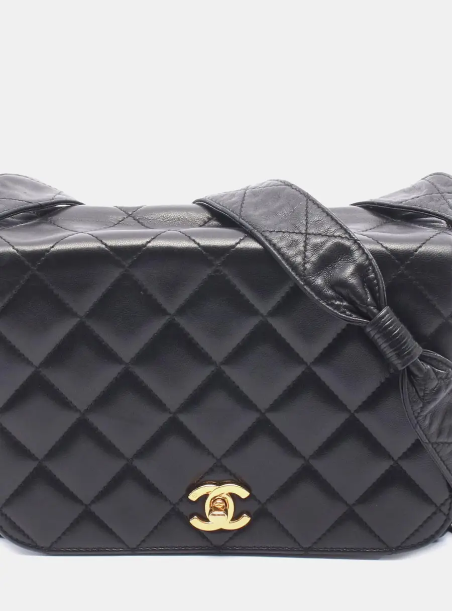 Chanel Vintage Full Flap Black Quilted Lambskin Leather Shoulder Bag