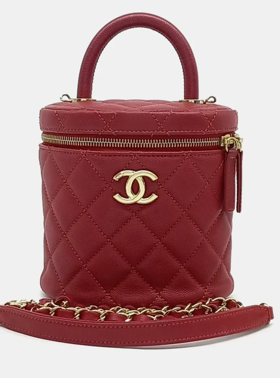 Chanel Vanity Red Caviar Leather Top Handle Bag