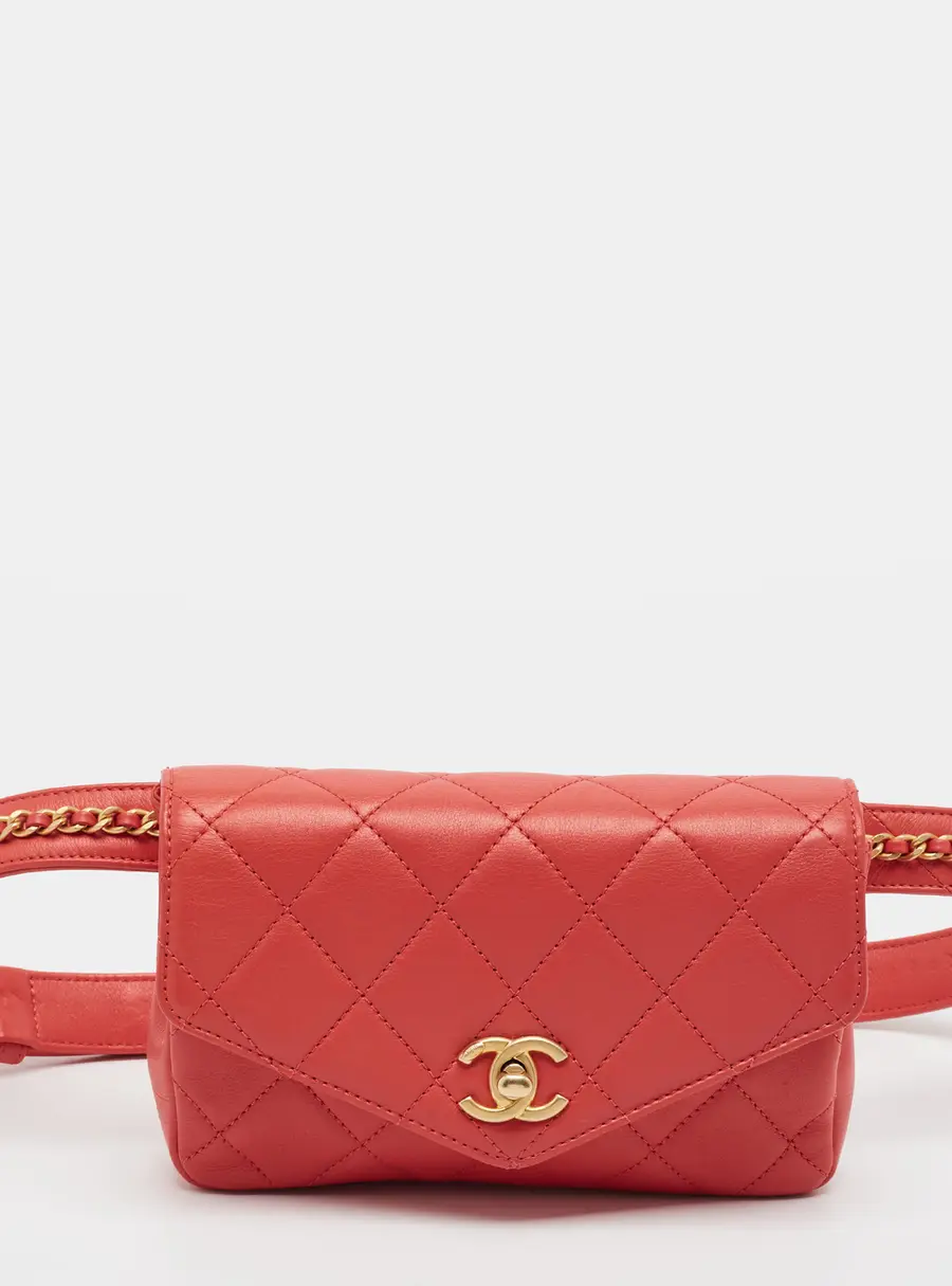 Chanel Envelope Flap Red Quilted Leather Waist Bag