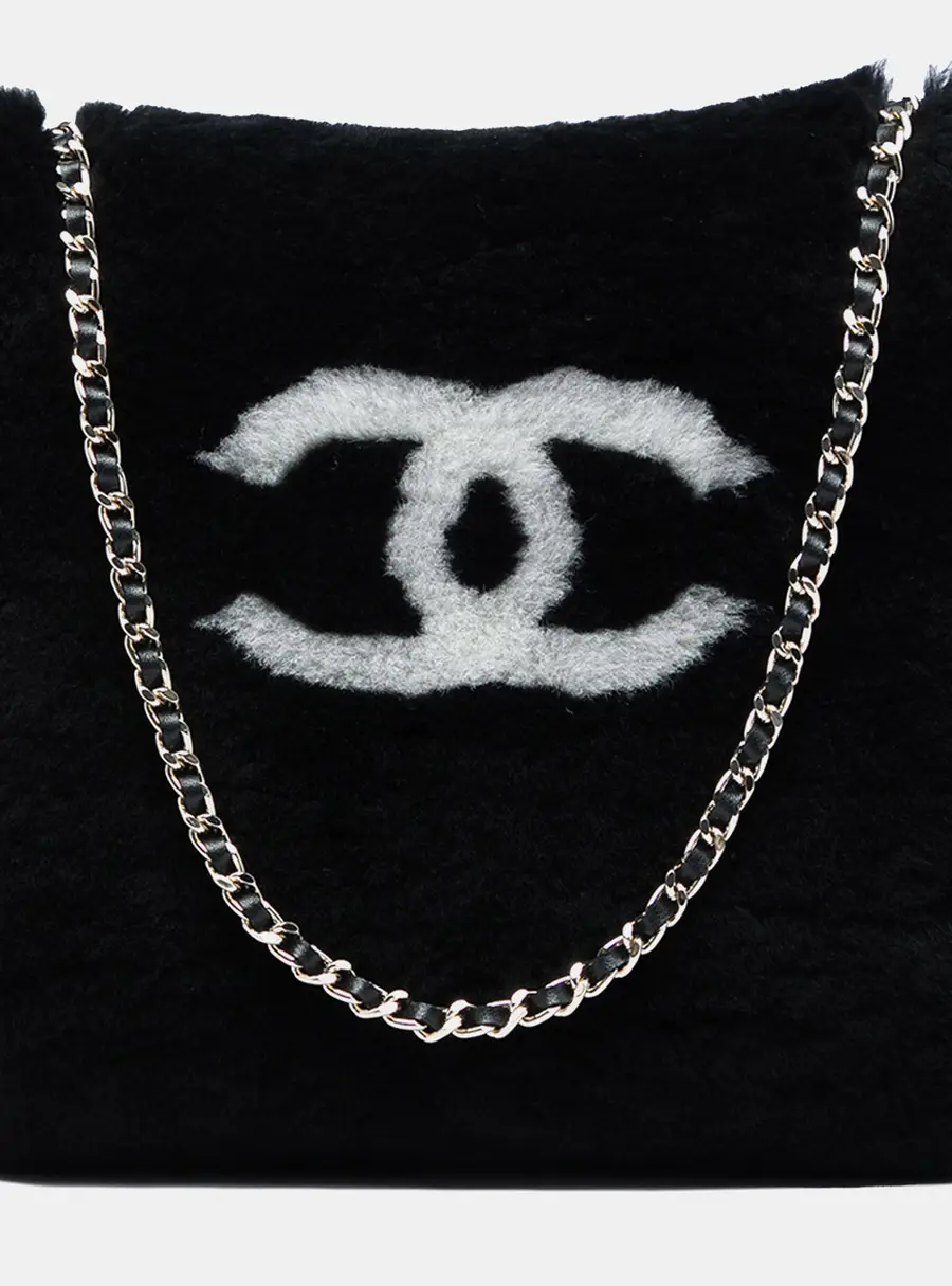 Chanel Coco Neige Black White Shearling CC Muff Shoulder Bag