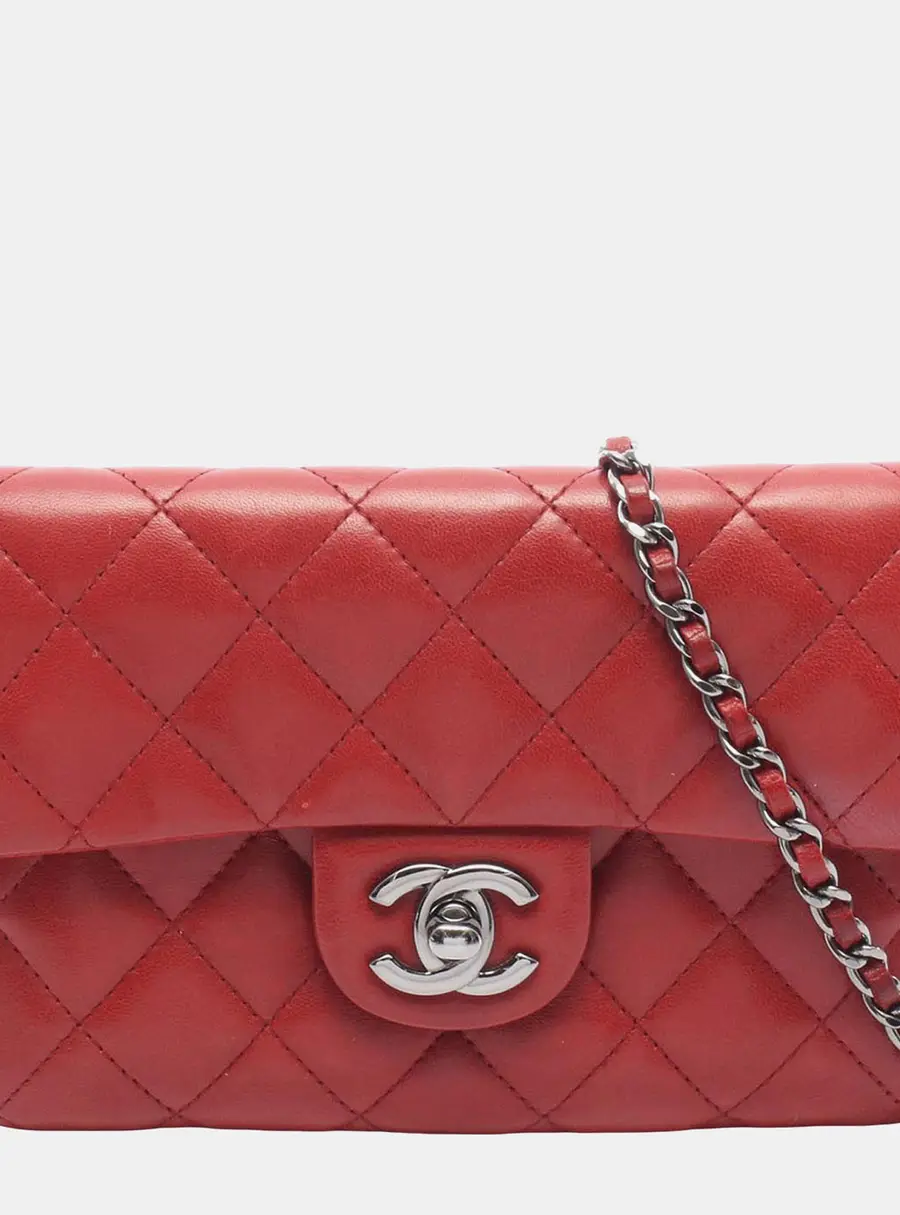 Chanel Mini CC Quilted Red Lambskin Chain Flap Bag