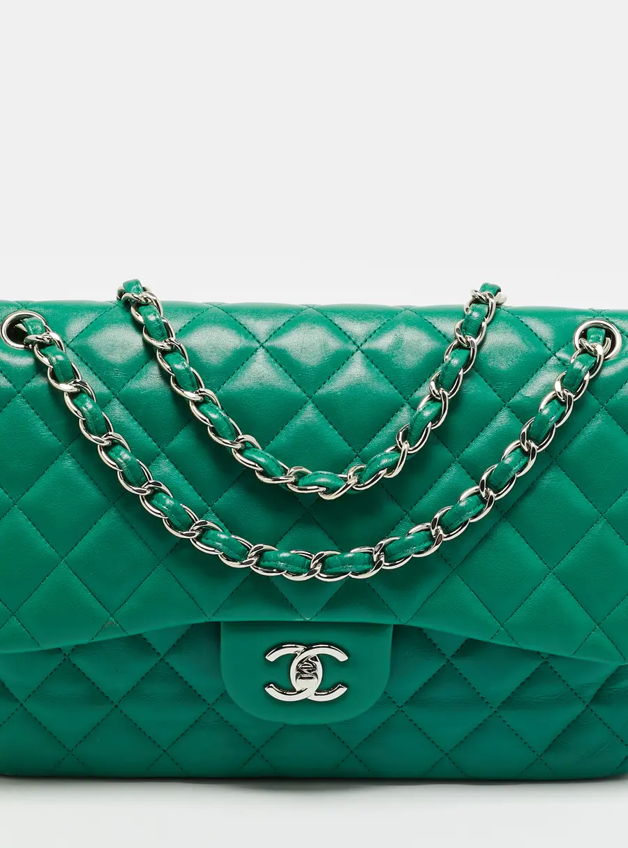 Chanel Classic Double Flap Jumbo Green Quilted Leather Shoulder Bag