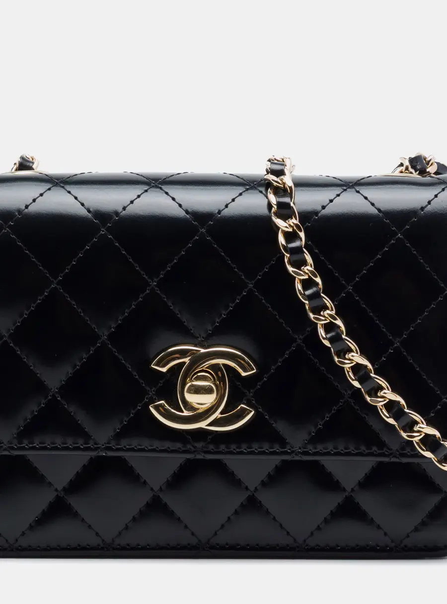 Chanel Micro CC 10 Black Shiny Calfskin Crossbody Flap Bag