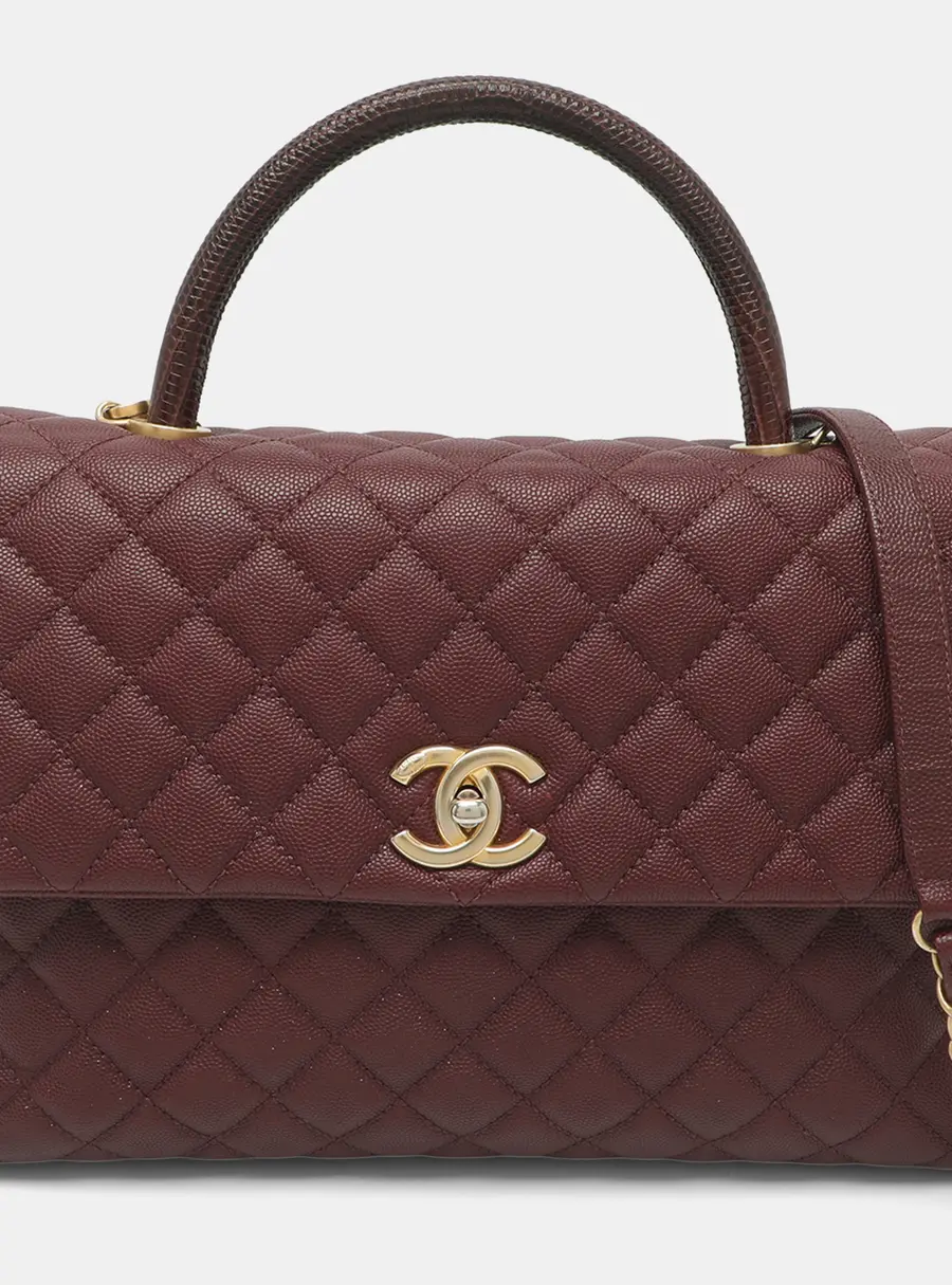 Chanel Coco Handle Medium Burgundy Caviar Quilted Leather Top Handle Bag