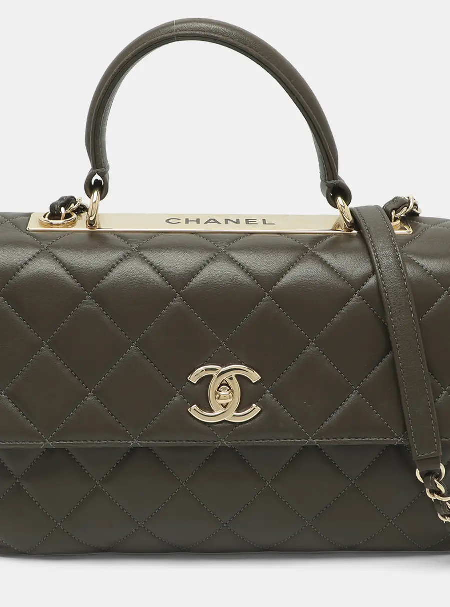 Chanel Trendy CC Medium Dark Olive Quilted Leather Top Handle Bag
