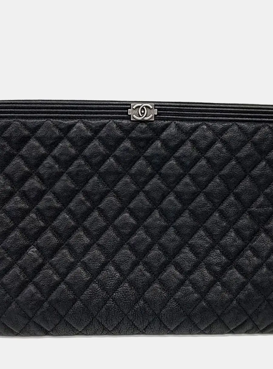 Chanel Black Caviar Boy Clutch Large