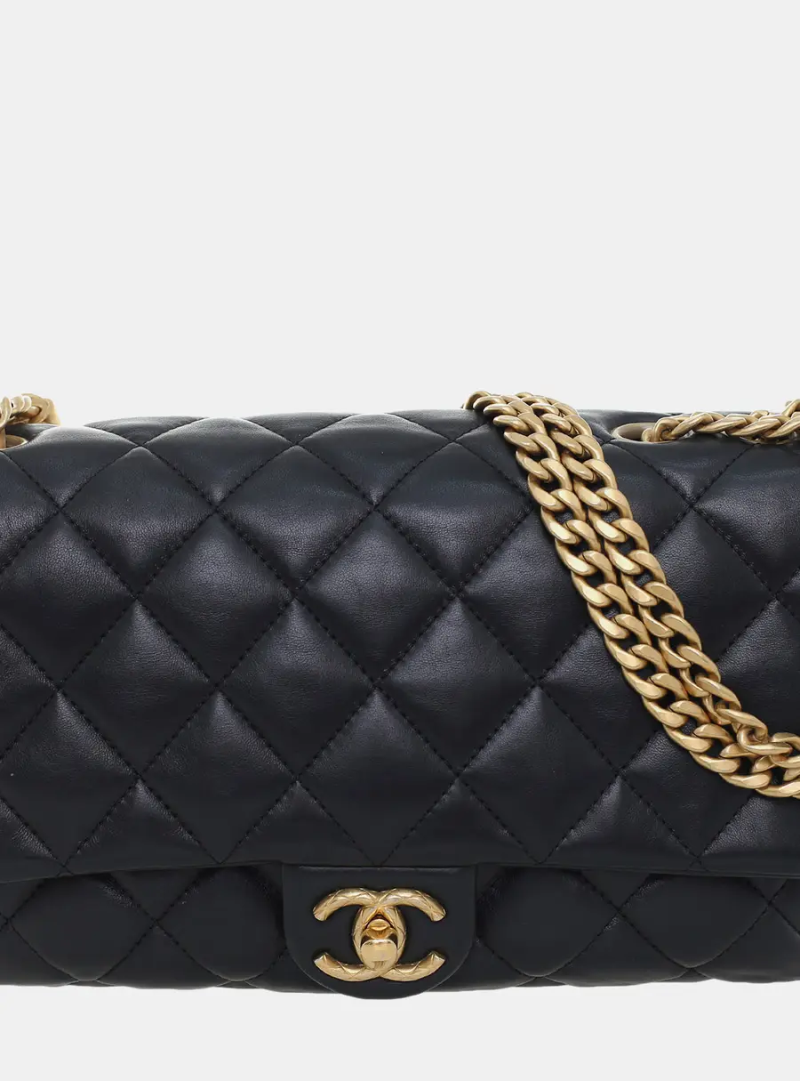 Chanel All Slide Quilted Black Leather Flap Bag