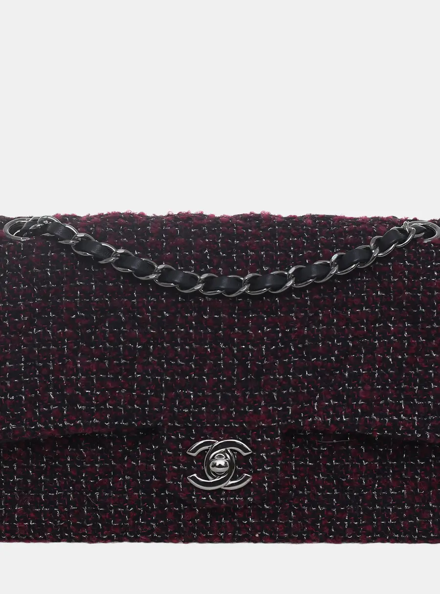 Chanel Burgundy/Black Tweed Medium Double Flap Bag