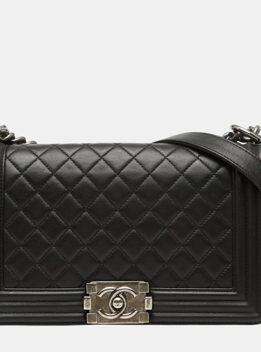 Chanel Boy Old Medium Black Lambskin Shoulder Bag