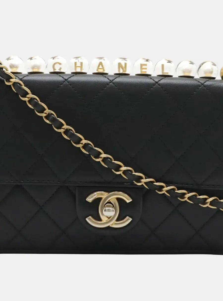 Chanel Chic Pearls Small Black Goatskin Flap Bag