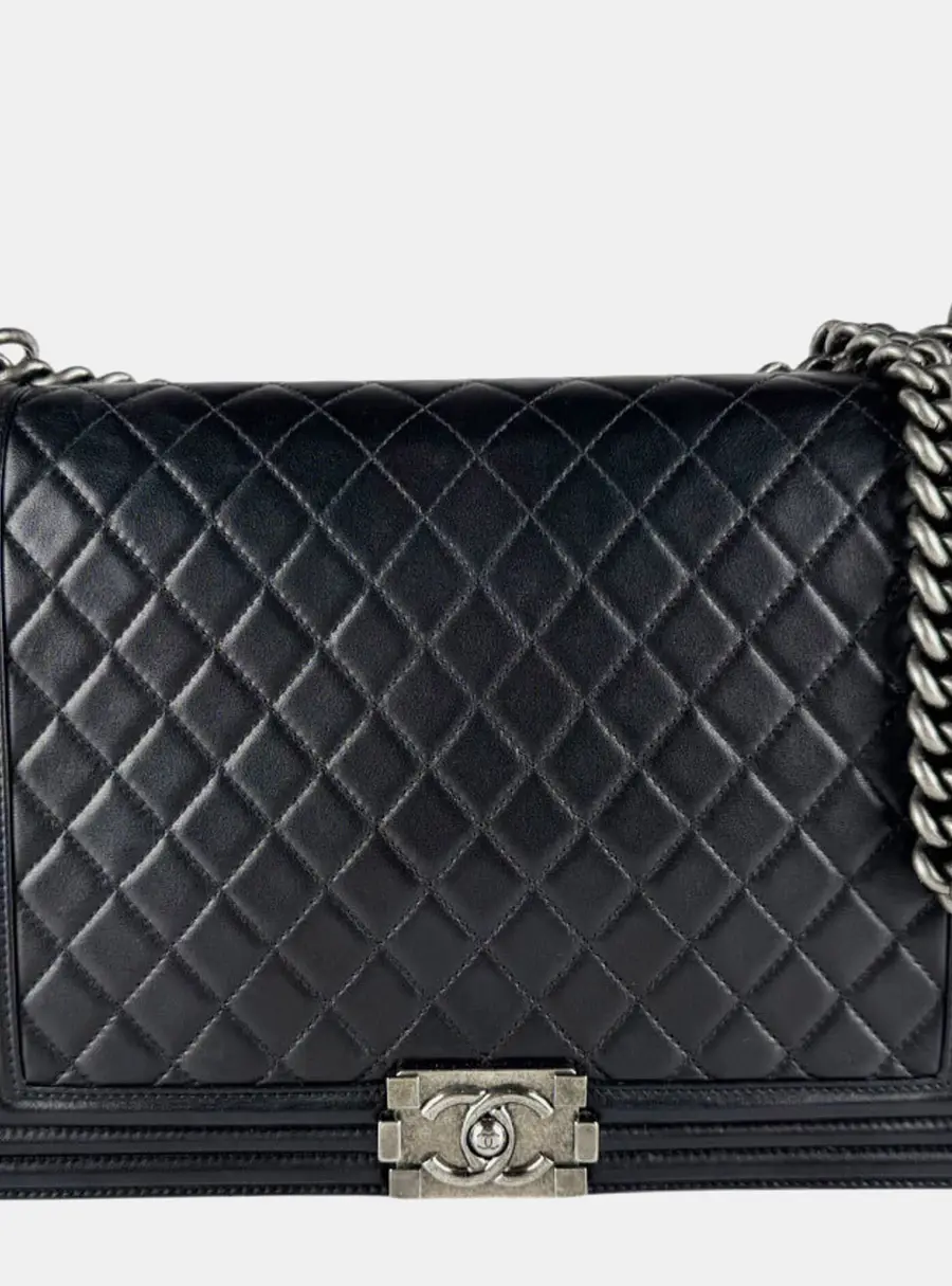 Chanel Boy Large Black Lambskin Leather Shoulder Bag
