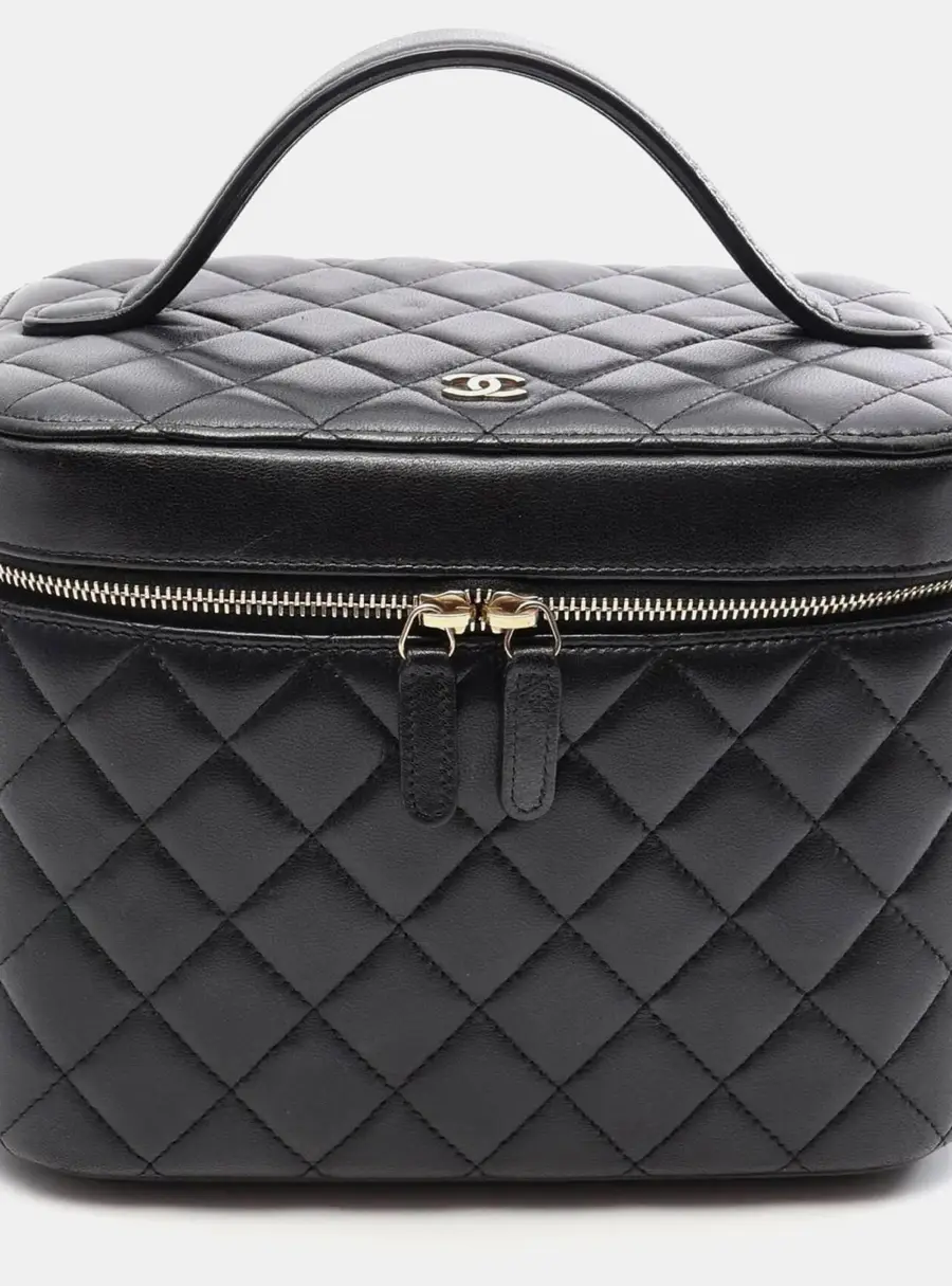Chanel Quilted Large Black Lambskin Leather Vanity Bag