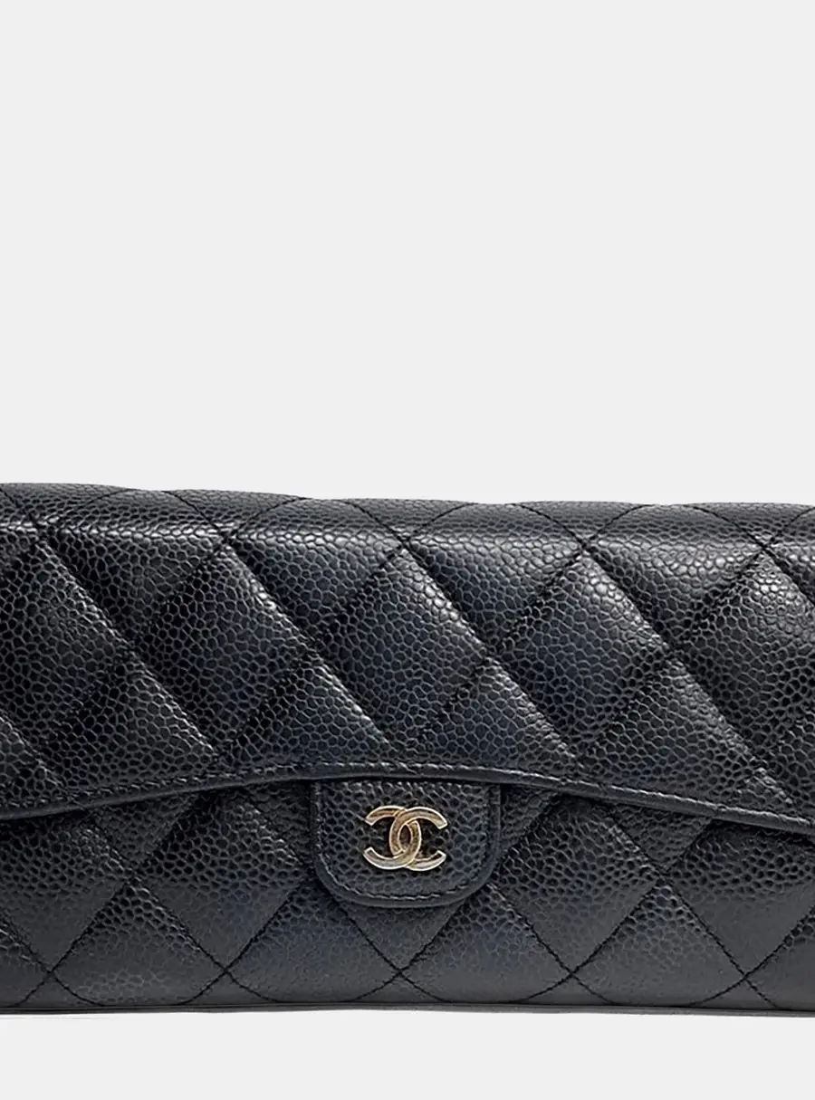 Chanel Black Leather Caviar Long wallet