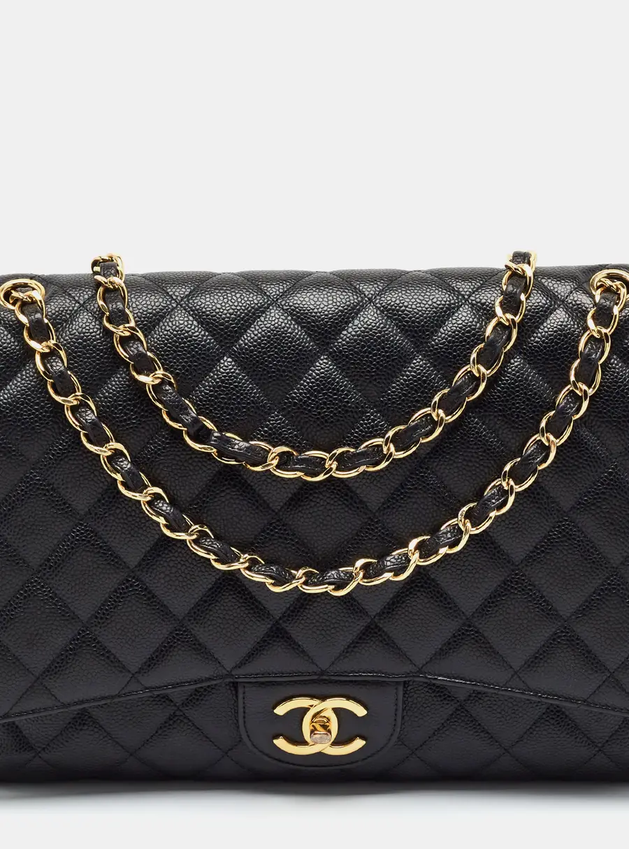 Chanel Classic Double Flap Maxi Black Quilted Caviar Leather Shoulder Bag