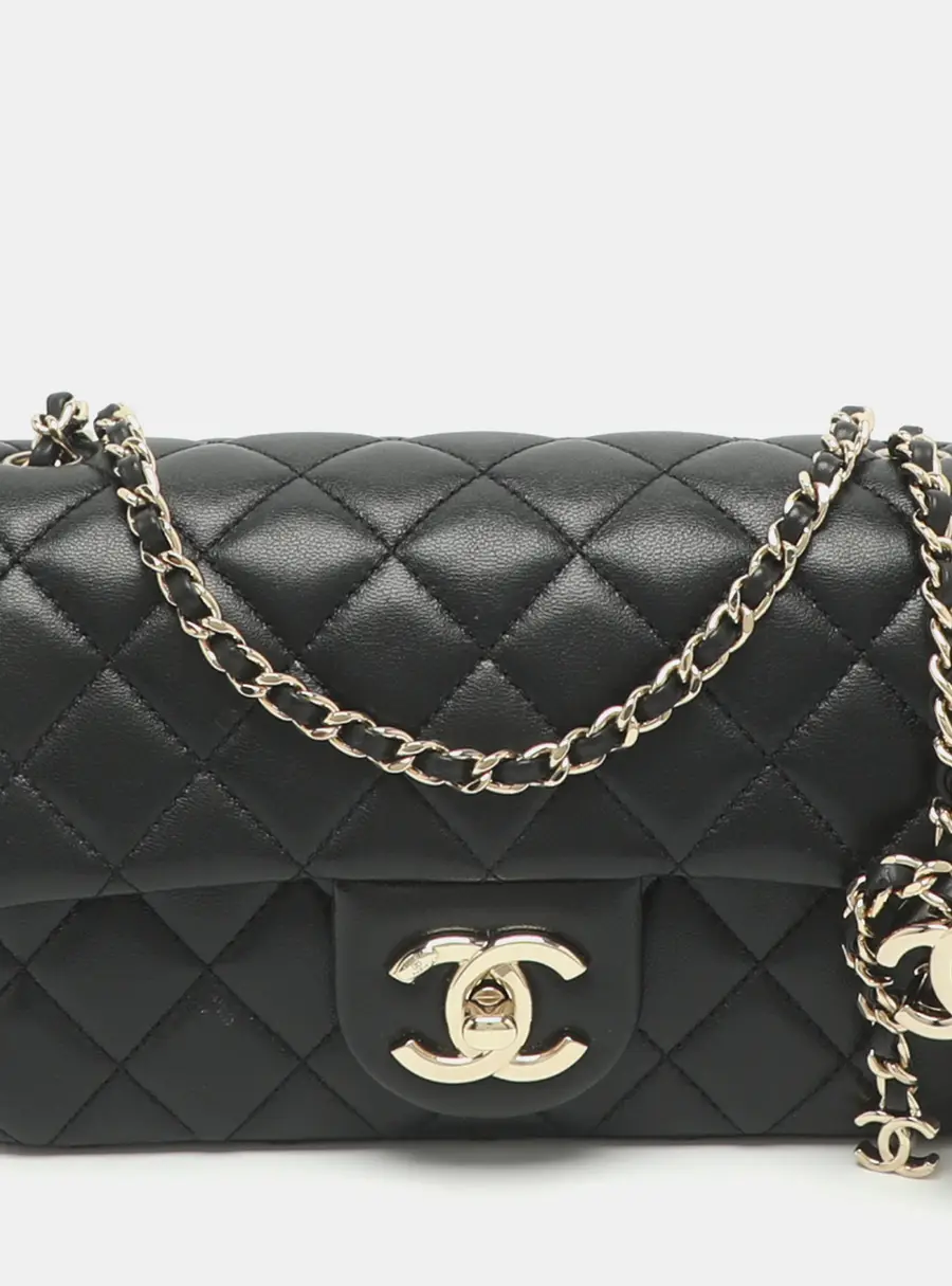 Chanel Mini Black Shiny Quilted Leather Flap Bag