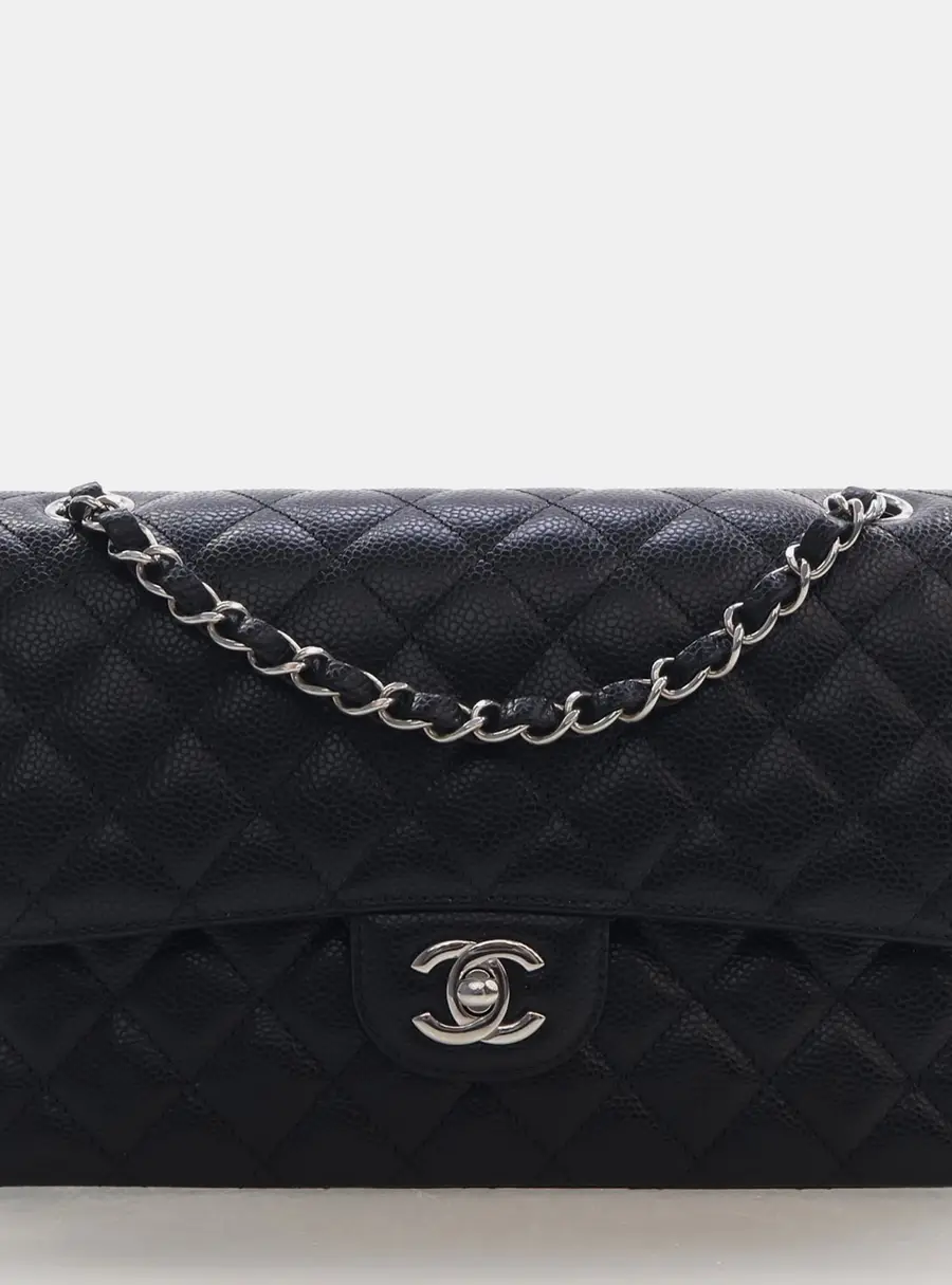 Chanel Classic Medium Black Caviar Leather Double Flap Bag
