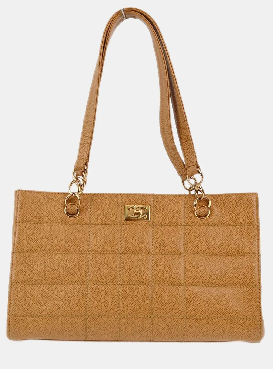 Chanel Chocolate Bar Wild Stitch Beige Caviar Leather Shoulder Bag