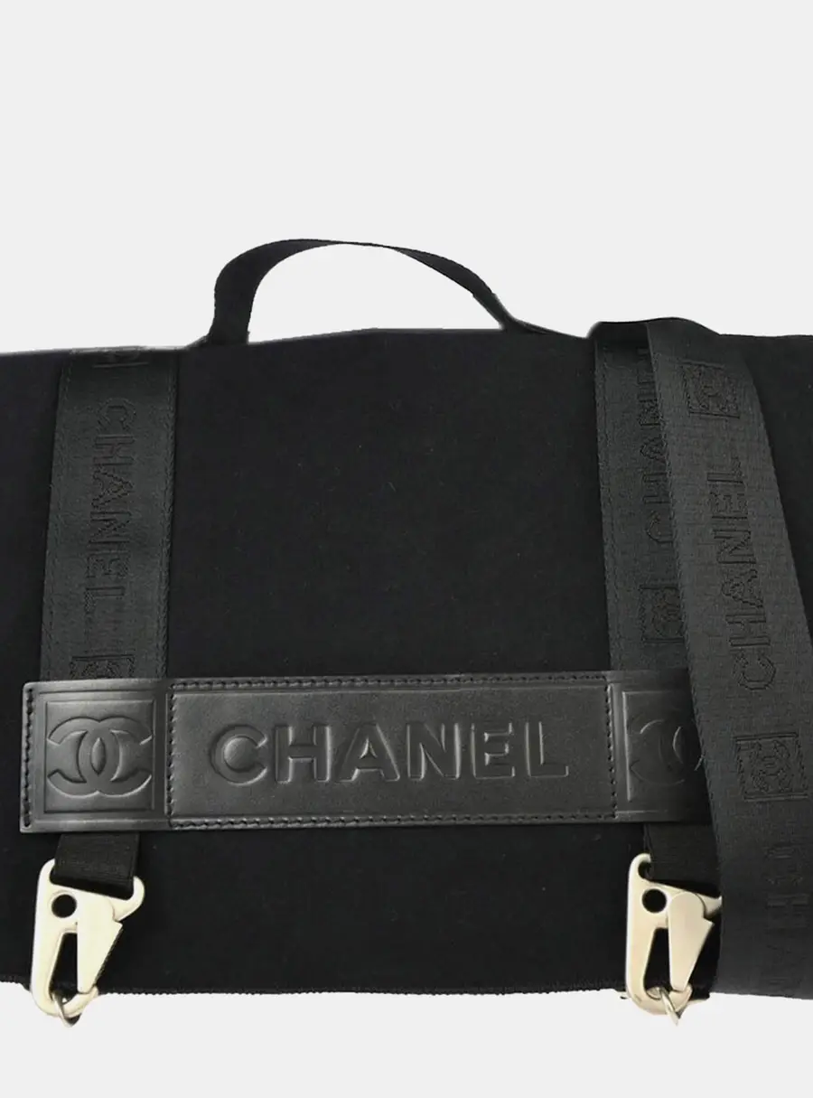 Chanel Sport Line Medium Black Felt Nylon Calfskin Leather Top Handle Bag