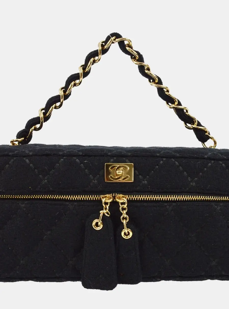 Chanel Wild Stitch Medium Black Wool Vanity Bag