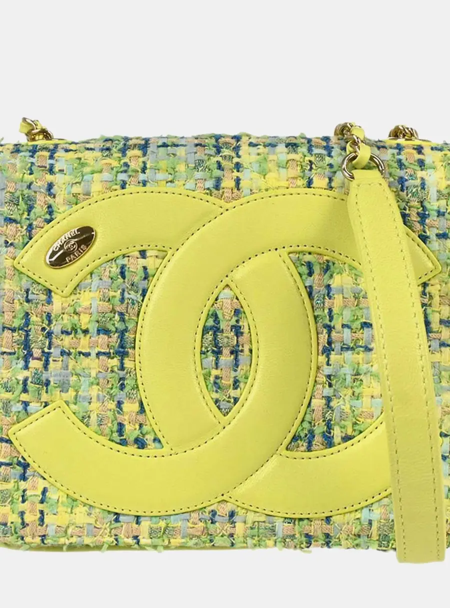 Chanel CC Mania Small Green Tweed Lambskin Shoulder Camera Bag