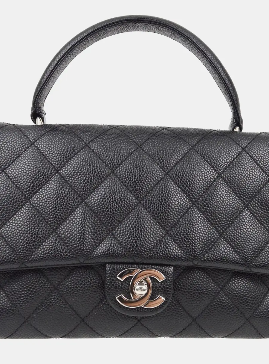 Chanel Vintage Kelly Small Black Caviar Grained Calfskin Leather Top Handle Bag