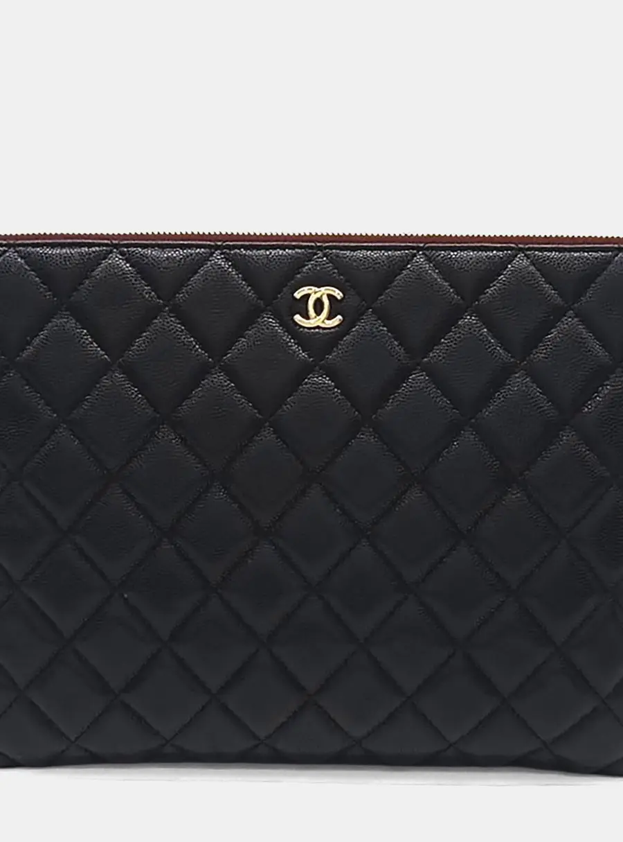 Chanel Black Leather Caviar Clutch New Medium