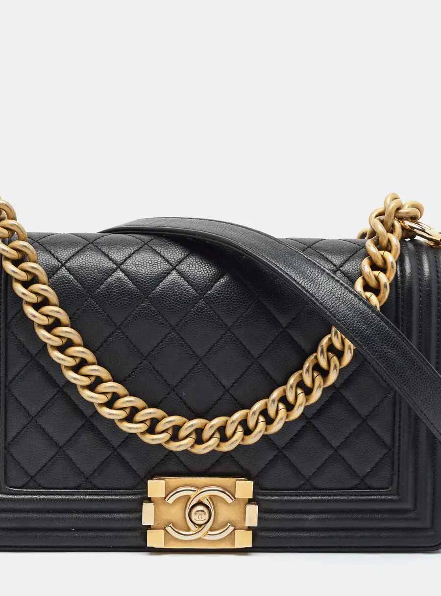 Chanel Boy Flap Medium Black Caviar Quilted Leather Bag