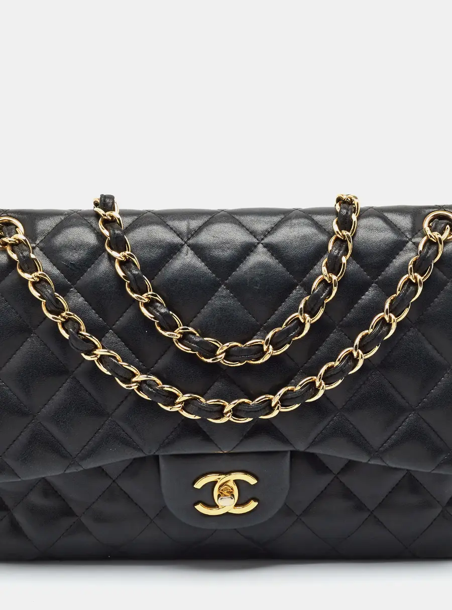Chanel Classic Double Flap Jumbo Black Quilted Leather Bag