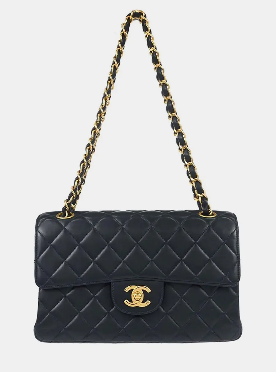 Chanel Classic Double Flap Medium Navy Lambskin Leather Shoulder Bag