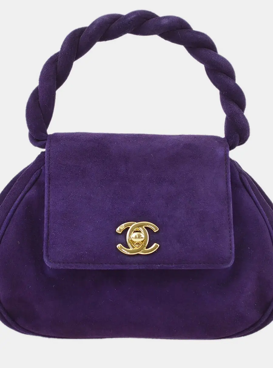 Chanel Vintage 1997 CC Turn -lock Orchid Purple Suede Twisted Top Handle Bag