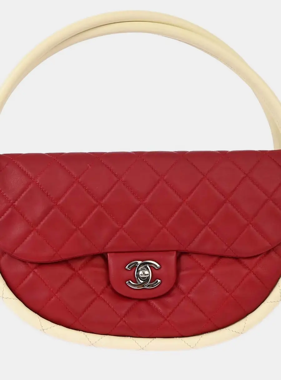 Chanel Hula Hoop Small Red Lambskin Top Handle Bag