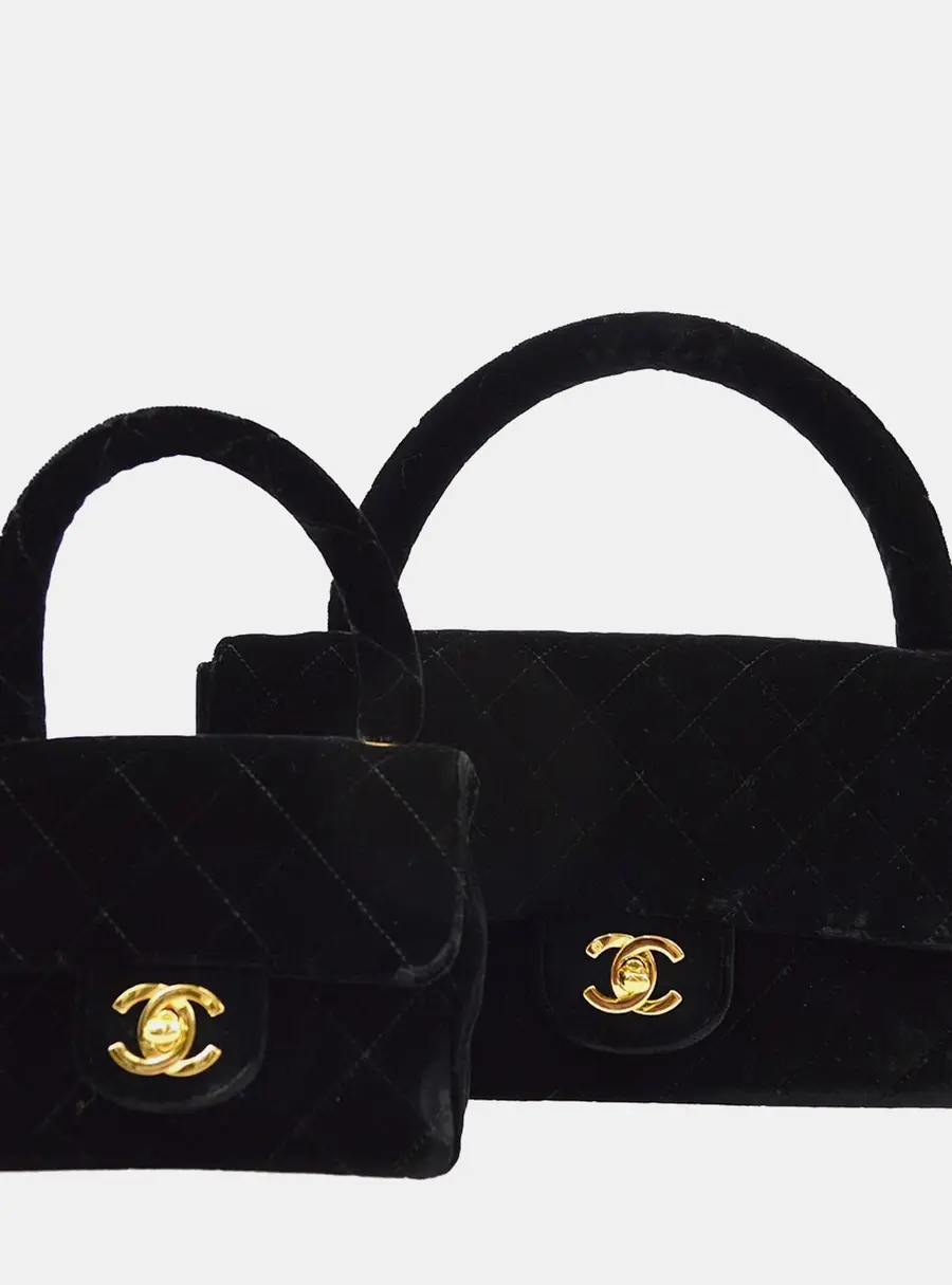 Chanel Classic Single Flap Black Velvet Top Handle Bag