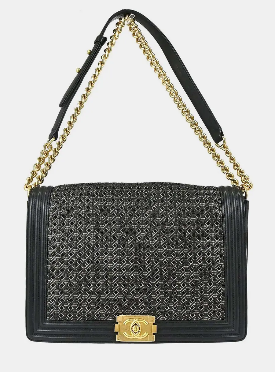 Chanel Boy Braided Sheepskin New Medium Black Shoulder Bag