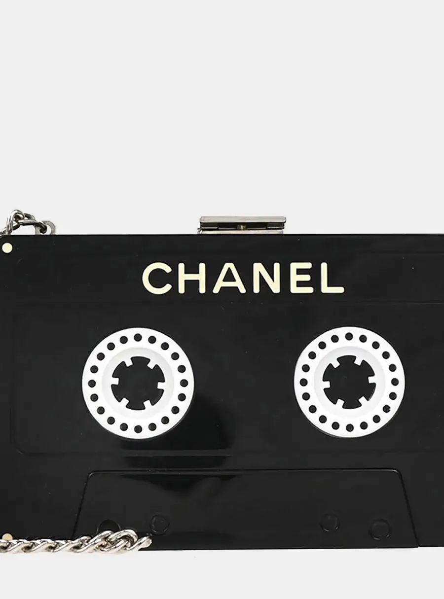 Chanel Cassette Tape Black Acrylic Clutch Bag