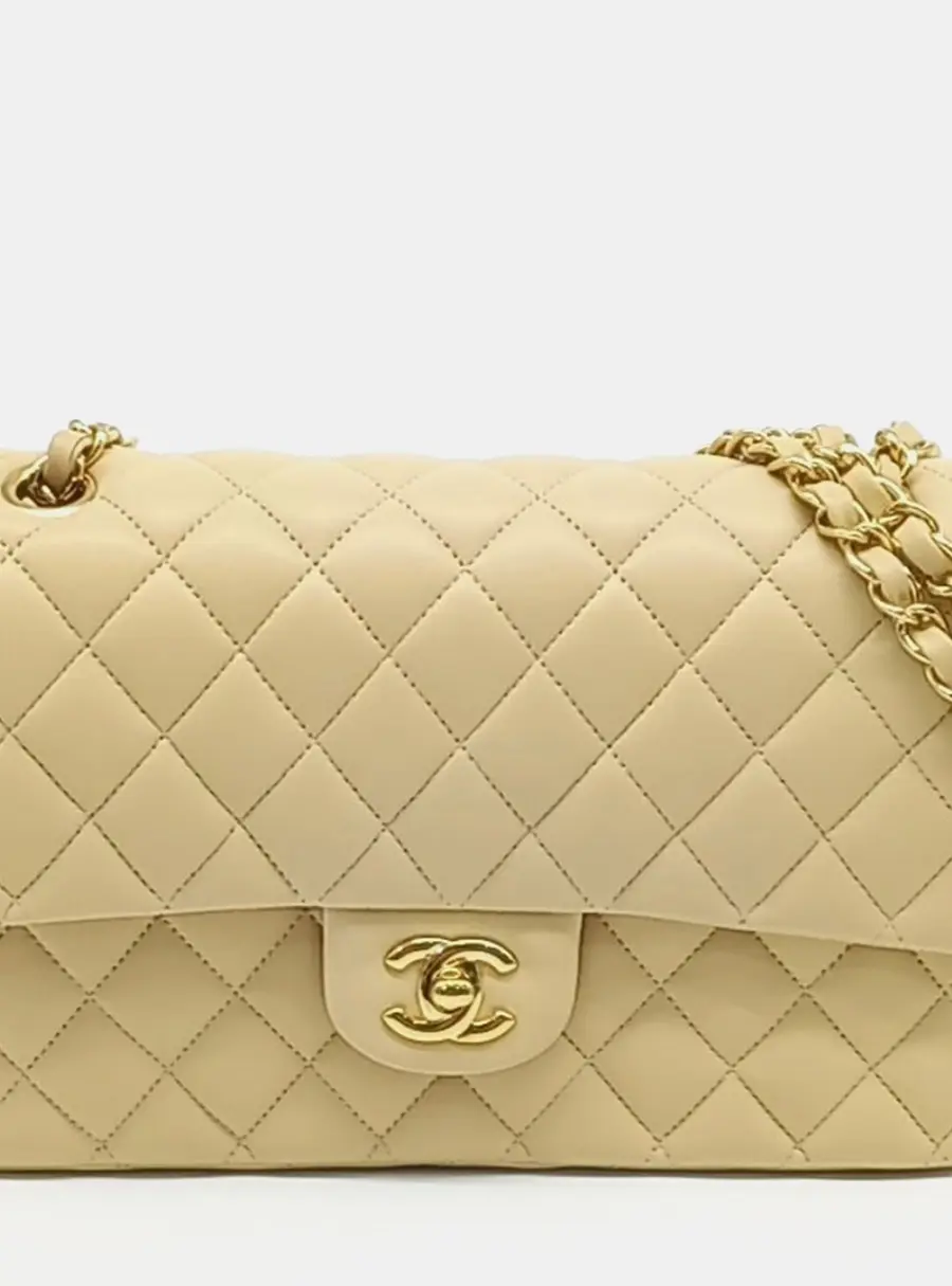Chanel Beige Lambskin Classic Medium