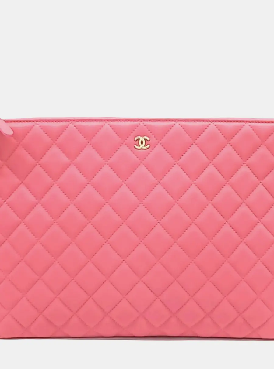 Chanel Pink Lambskin Valentine Charm Clutch Large