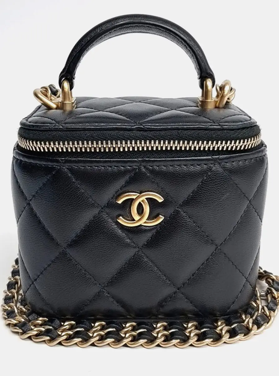 Chanel Black Leather Vanity Top Handle Mini Crossbody Bag