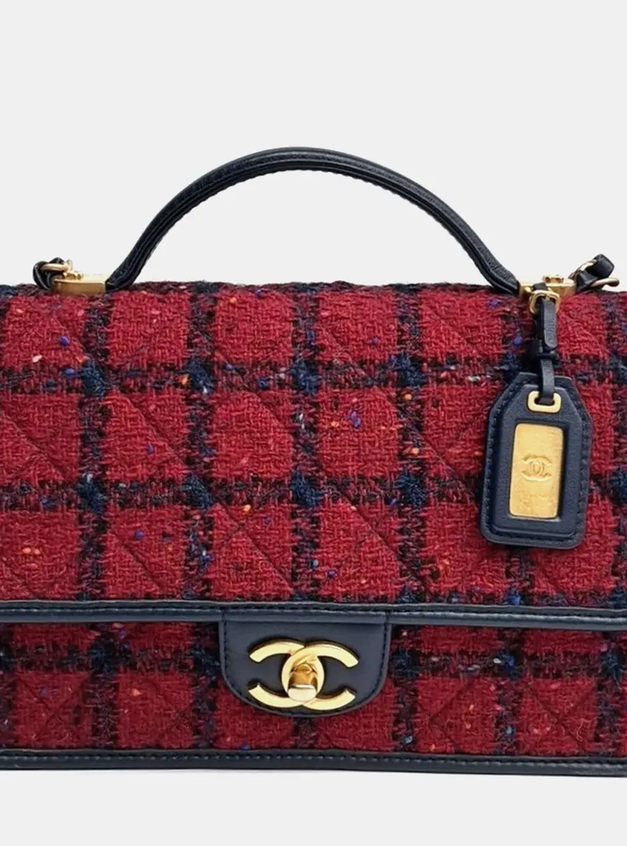 Chanel Black Red Tweed School Memory Rectangle Bag