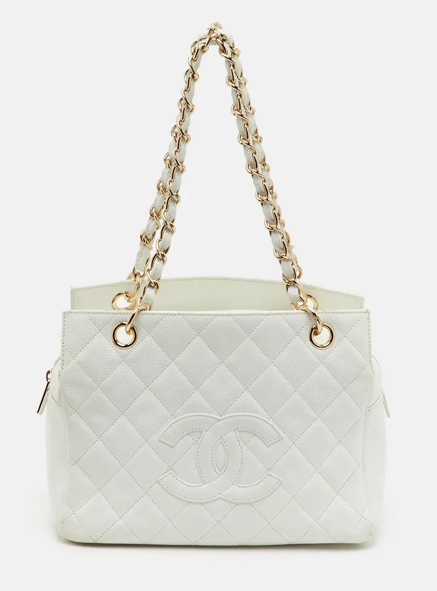 Chanel PST White Quilted Caviar Leather Petite Timeless Shopping Tote