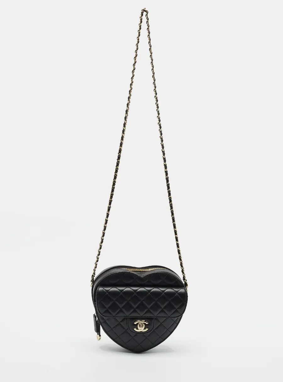 Chanel CC In Love Heart Large Black Quilted Leather Shoulder Bag