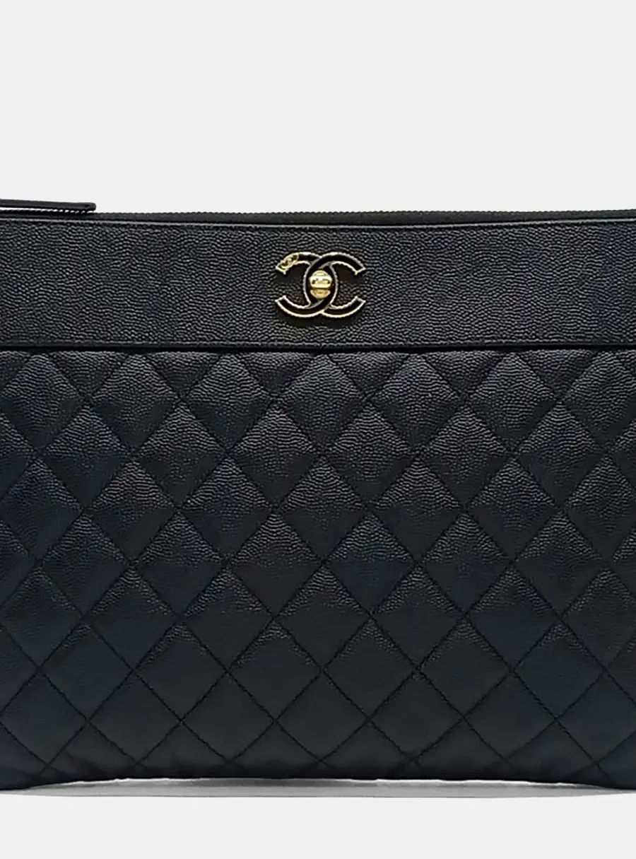 Chanel Black Leather Mademoiselle Clutch New Medium