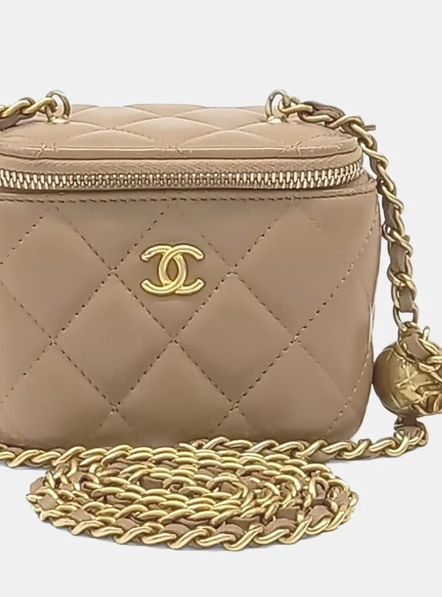 Chanel Beige Leather Golden Ball Vanity Mini Crossbody Bag