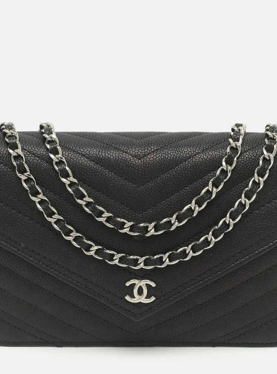 Chanel WOC Black Iridescent Caviar Leather Wallet On Chain