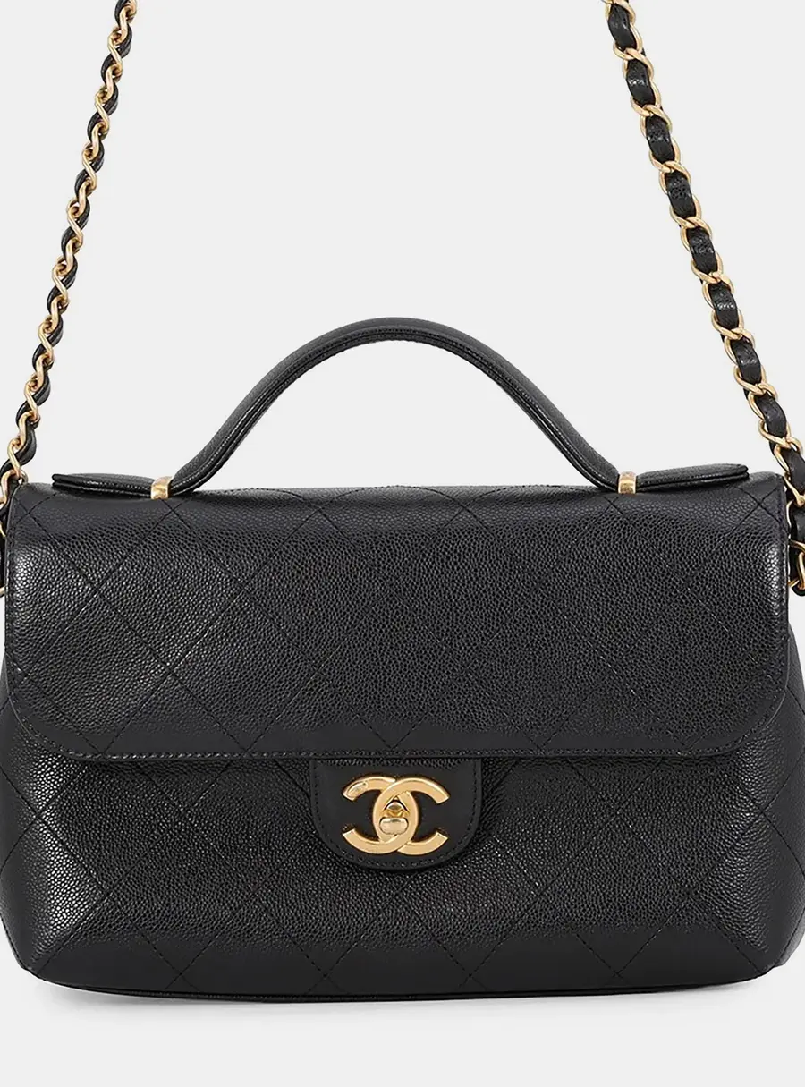 Chanel Mini Matelasse Top Handle Chain shoulder Black Caviar Leather
