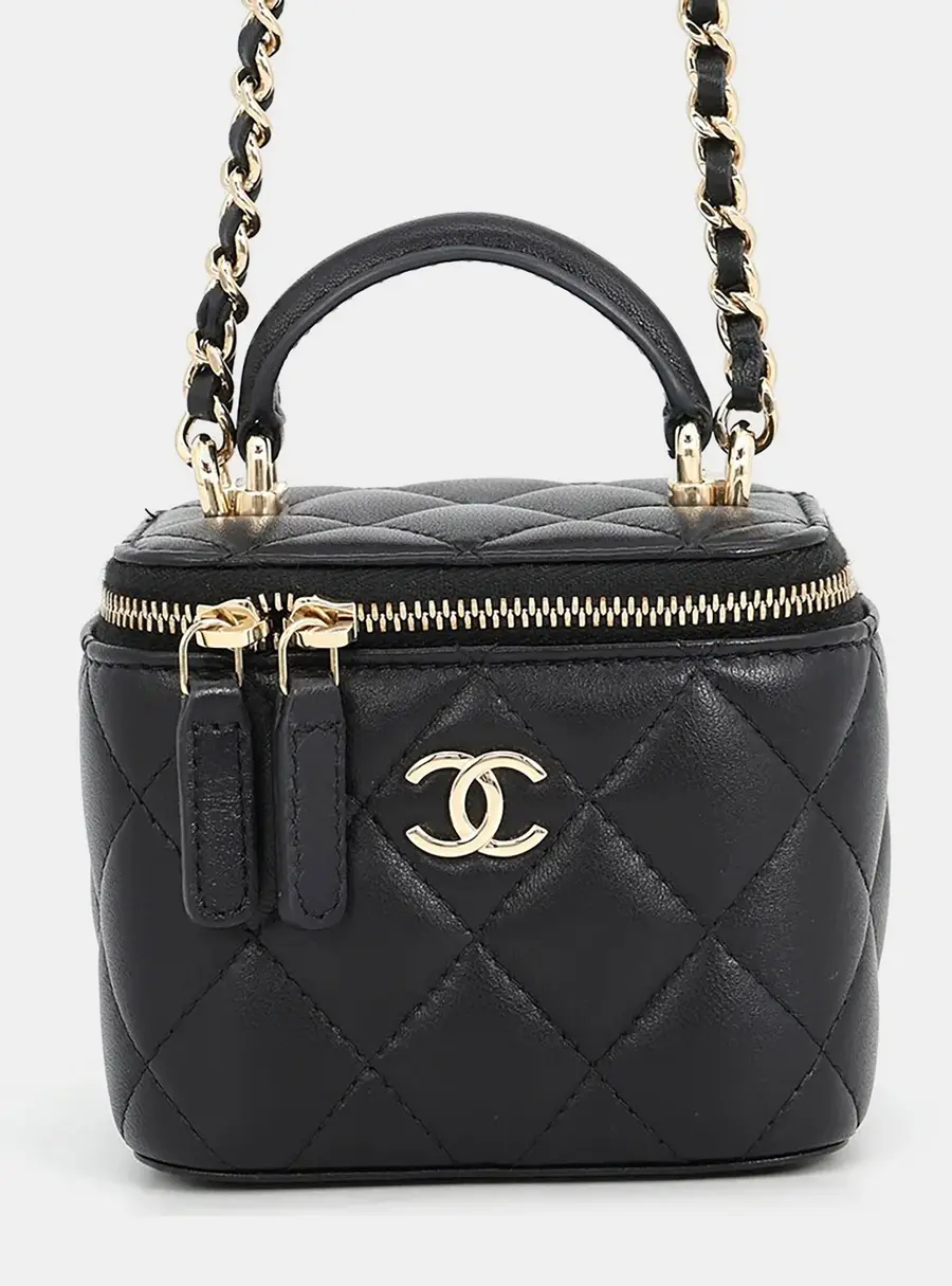 Chanel Matelasse Chain Vanity Black Lambskin Size Small