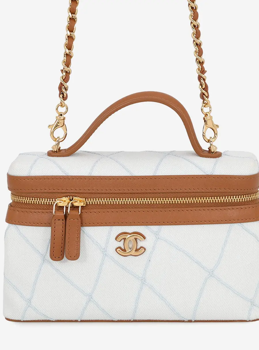 Chanel Vanity Chain shoulder Light Blue/Brown Washed Denim Leather