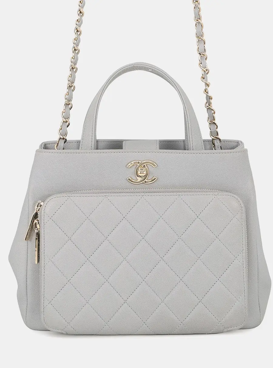 Chanel Matelasse Business Affinity 2-Way Handbag Gray Caviar Leather