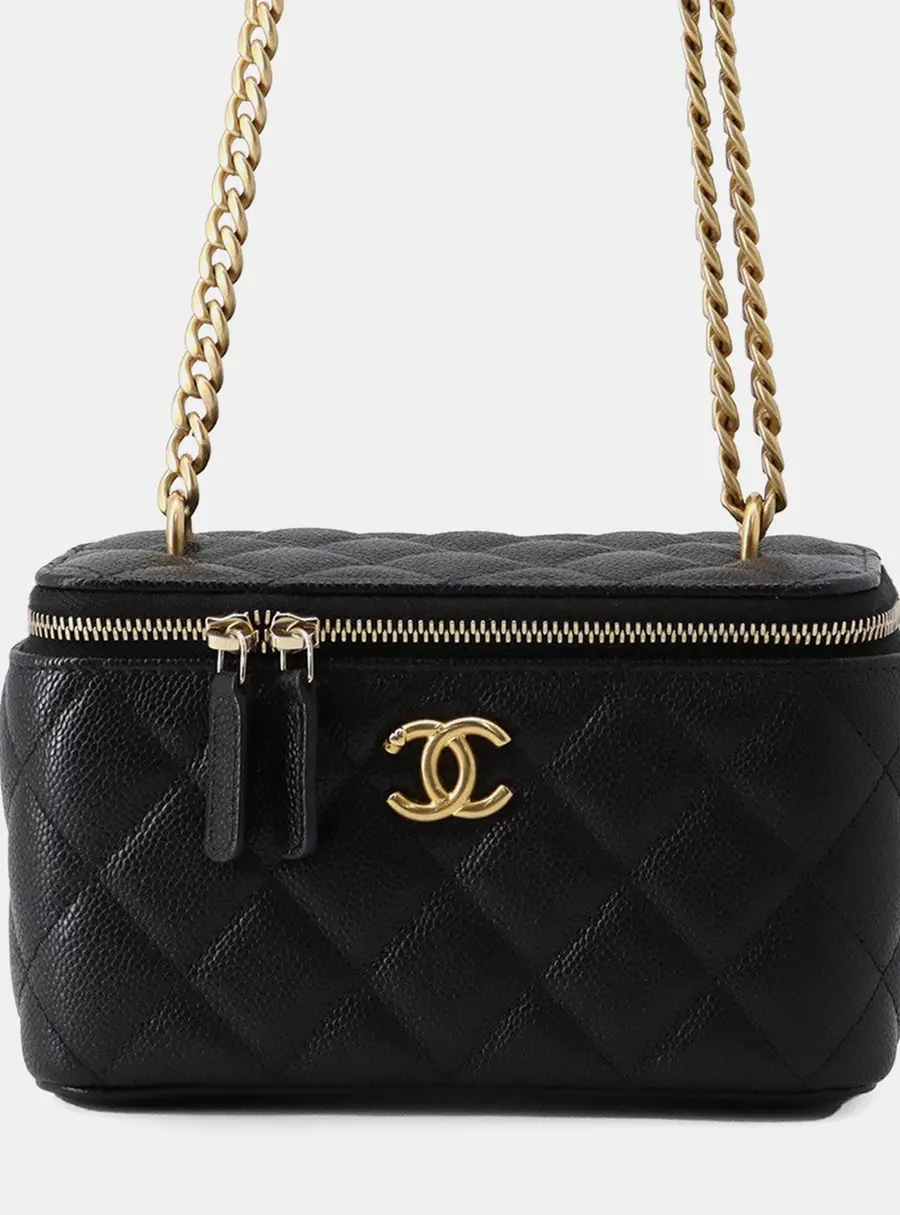 Chanel Matelasse Vanity Chain shoulder Bag Black Caviar Leather
